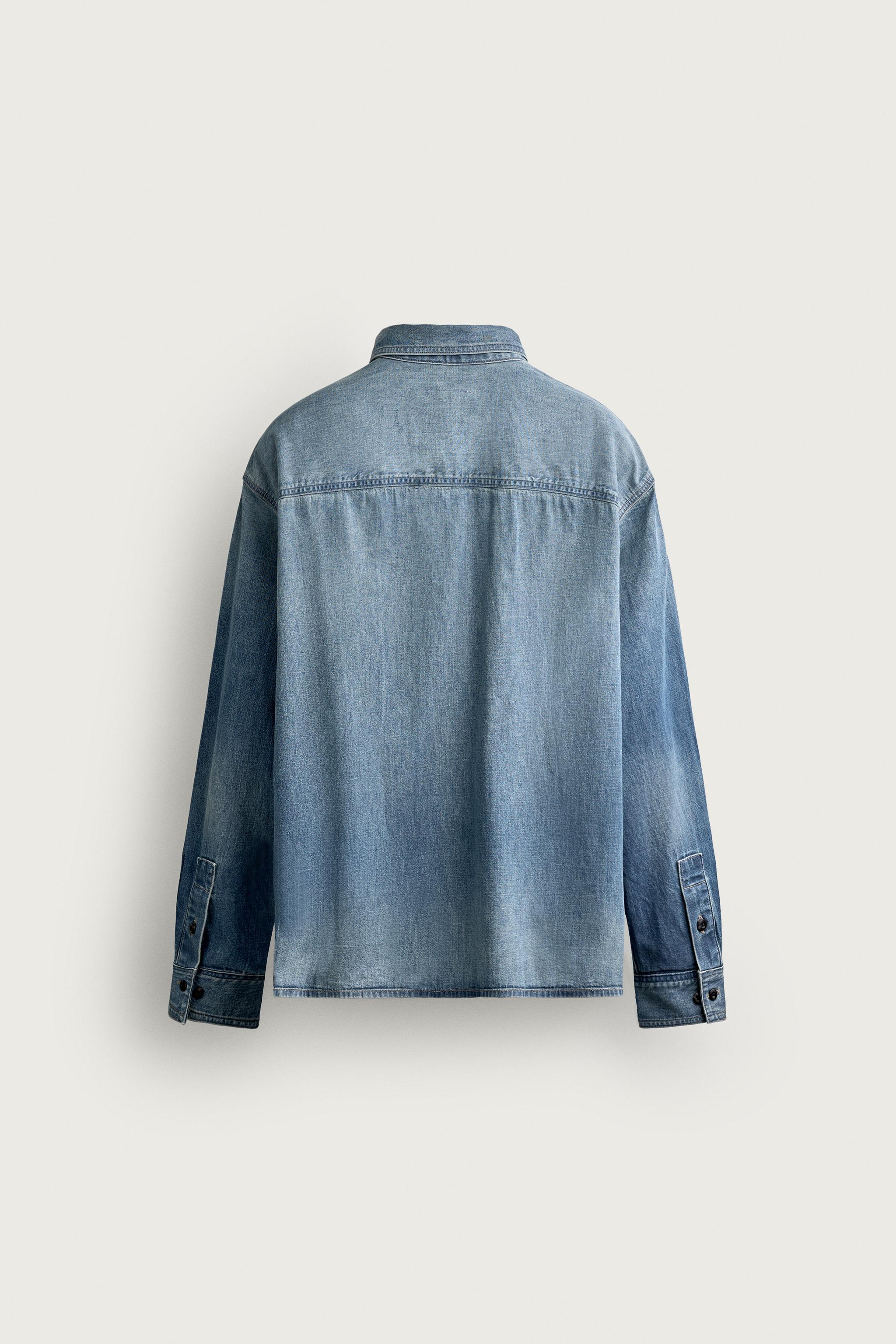 Мужские рубашки Zara WASHED LIGHTWEIGHT DENIM SHIRT — фото 7