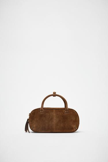 MINI SPLIT SUEDE BOWLING BAG - Brown by Zara