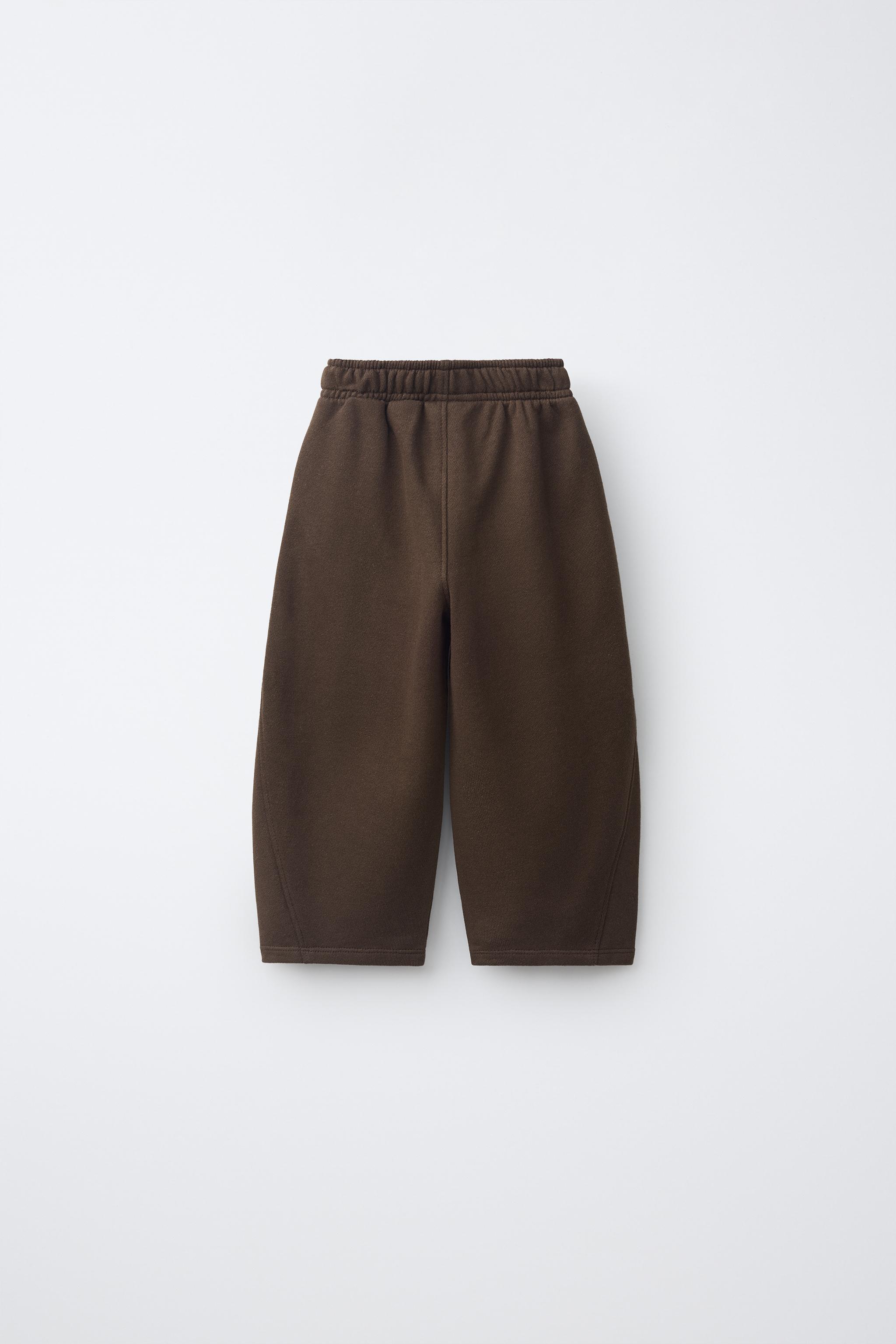 EMBROIDERED BARREL PLUSH PANTS — Brown