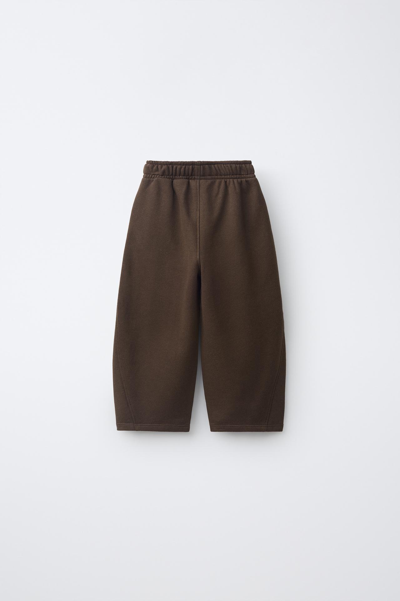 EMBROIDERED PLUSH BARREL PANTS — Brown