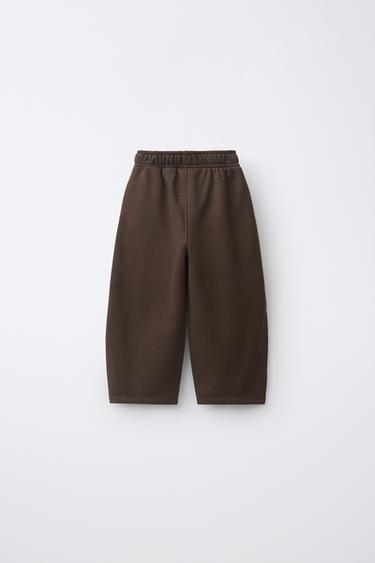 EMBROIDERED PLUSH BARREL PANTS — Brown 2