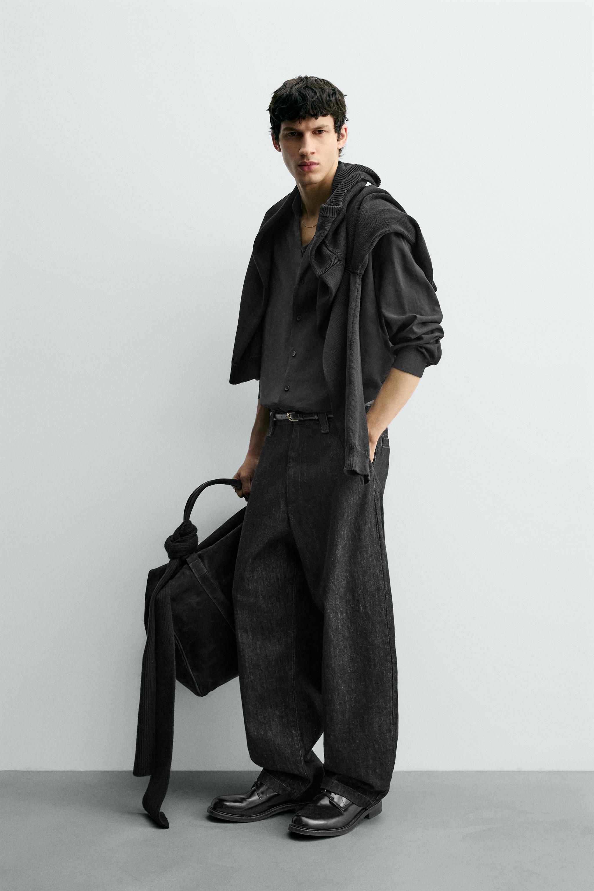 テクスチャー素材リラックスフィットシャツ - ブラック | ZARA Japan