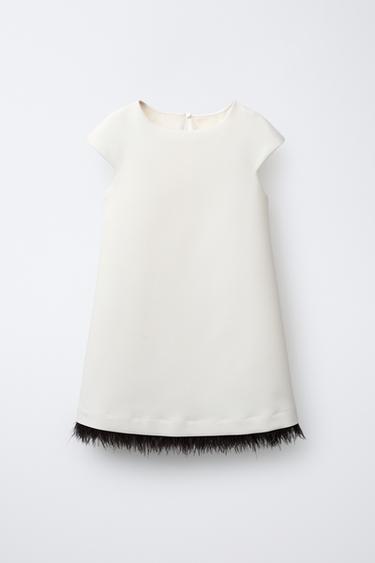 DRESS WITH DETACHABLE FEATHERS - Ecru by Zara