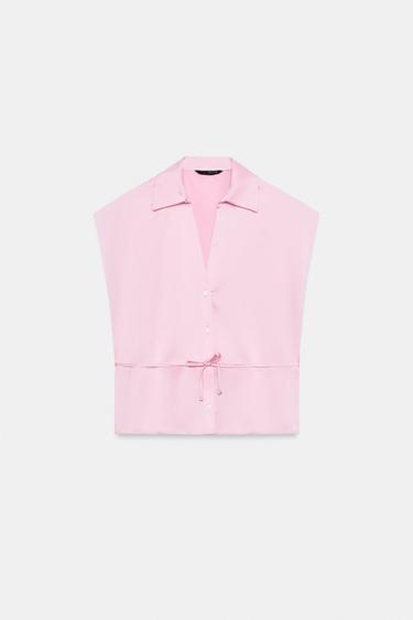 CHEMISE SATINÉE SANS MANCHES AVEC CEINTURE - Rose de Zara