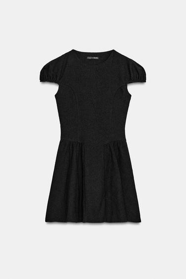 BOUCLÉ PUFF SLEEVE DRESS - Black by Zara