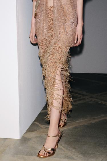 SEQUINNED FEATHER SKIRT - Brown by Zara - Image 1