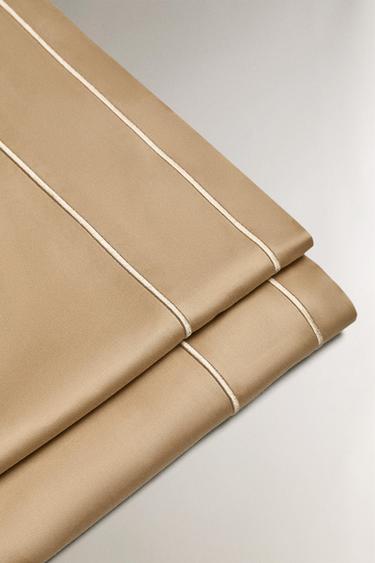 SATEEN FLAT SHEET WITH DOUBLE TRIM - Beige by Zara - Image 3