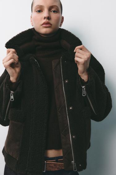 CHAQUETA BORREGUILLO COMBINADA ZW COLLECTION - Marrón de Zara