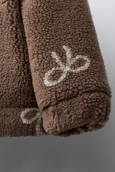 FAUX SHEARLING JACKET WITH BOWS - Brown by Zara - Image 5