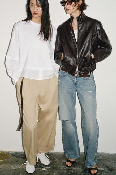 BOMBER COURTE MATIÈRE SYNTHÉTIQUE - Marron foncé de Zara - Image 5