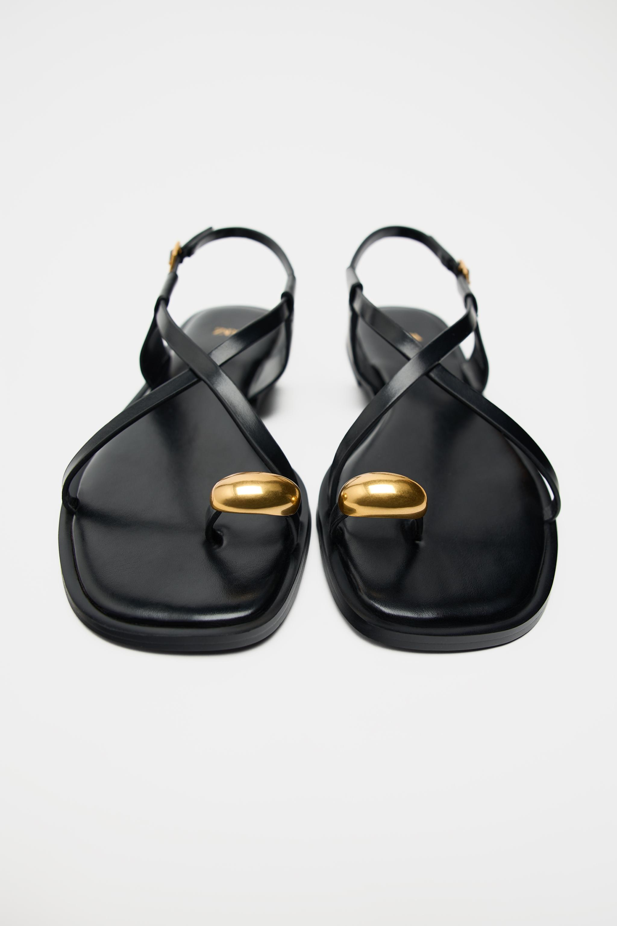 Женские сандалии Zara FLAT SANDALS WITH METALLIC DETAIL — фото 3