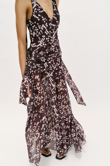 ROBE LONGUE EN TULLE À POIS - Marron / Écru de Zara - Image 3