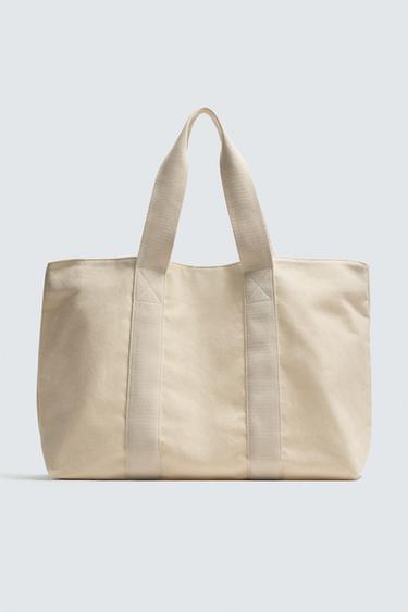 Zaras SHOPPINGVÄSKA AV TYG - Naturvit