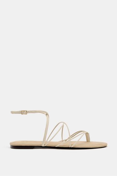 SANDALIA PLANA TIRAS PIEL - Blanco Crudo de Zara - Imagen 0