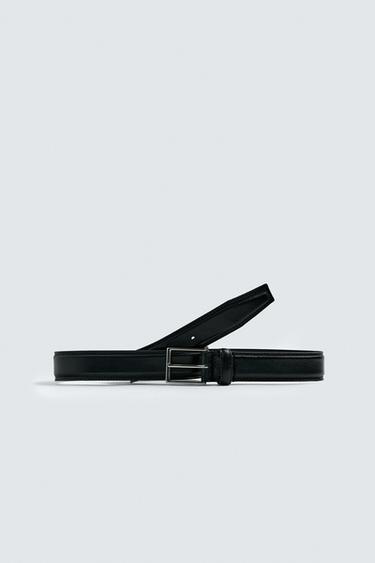 Zara STITCHED LEATHER BELT - Black