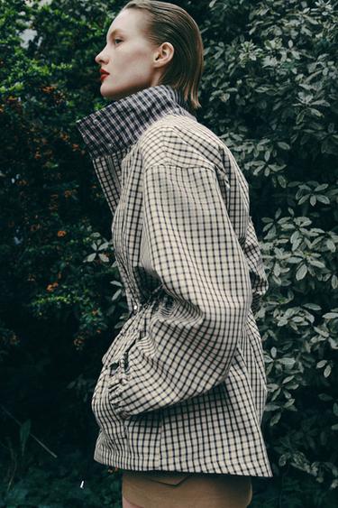 CHECK HIGH-NECK JACKET - Oyster-white by Zara