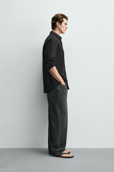 REGULAR FIT LINEN - COTTON SHIRT - Black by Zara - Image 3