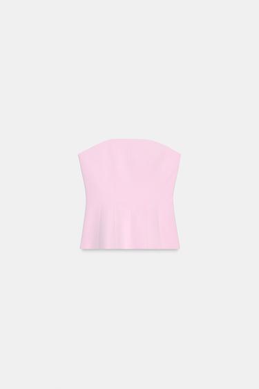 Zara STRAPLESS PEPLUM TOP - Pastel pink