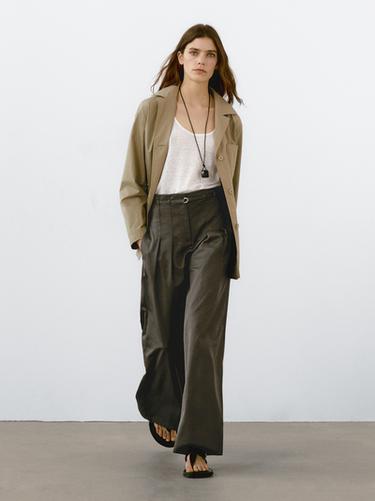 Zara Cotton blend palazzo trousers - Dark green - Image 0