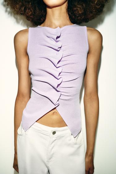 KNIT TOP WITH GATHERING - Light lilac by Zara