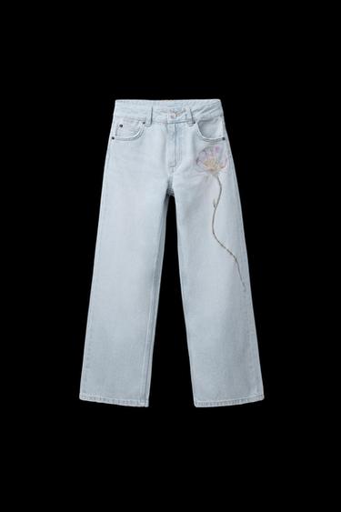 WIDE-LEG-JEANS MIT GESTICKTER BLUME - Hellblau von Zara - Bild 0