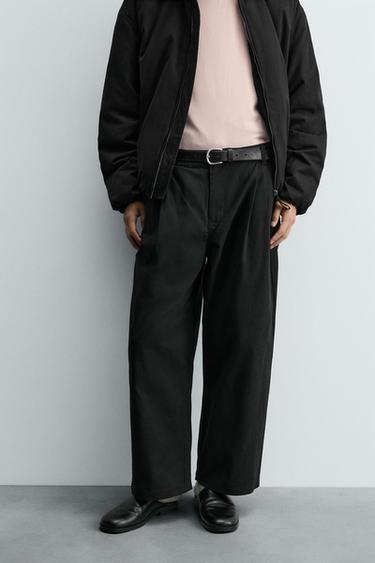 WIDE-LEG CHINO TROUSERS - Black by Zara