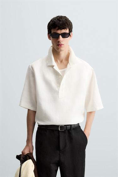 100% LINEN POLO SHIRT - White by Zara