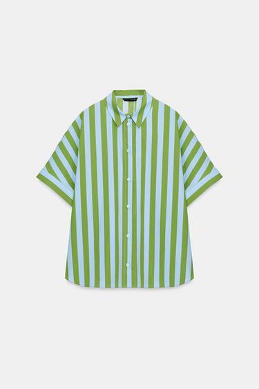 CAMISA OVERSIZE RAYAS - Verde / Azul de Zara