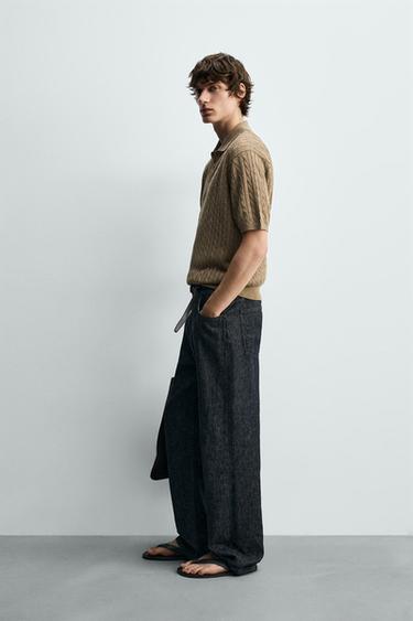 CABLE KNIT TEXTURED POLO SHIRT - Mid-camel by Zara - Image 3