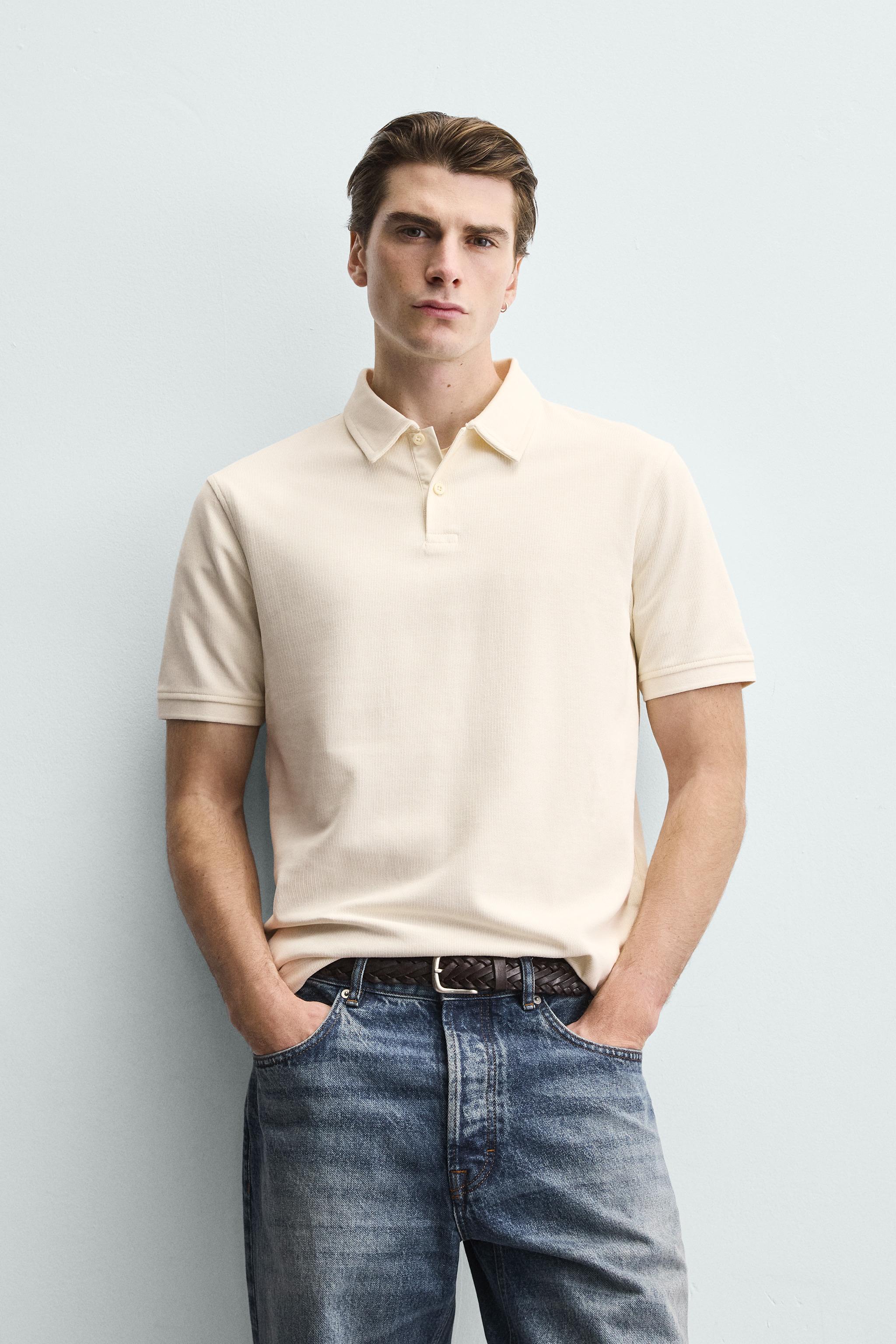 REGULAR FIT TEXTURED POLO — Oyster-white