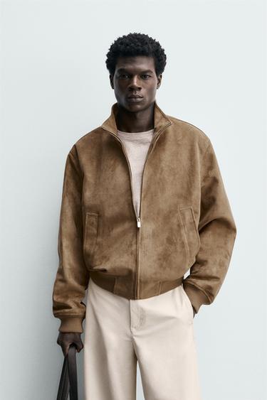 Zara REGULAR FIT FAUX SUEDE JACKET - Sand