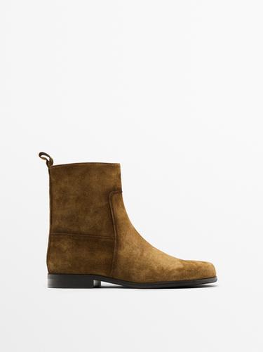 Zara Brushed split leather ankle boots - taupe brown