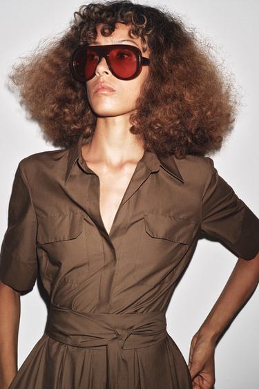 ZW COLLECTION POPLIN DRESS - Brown by Zara - Image 1