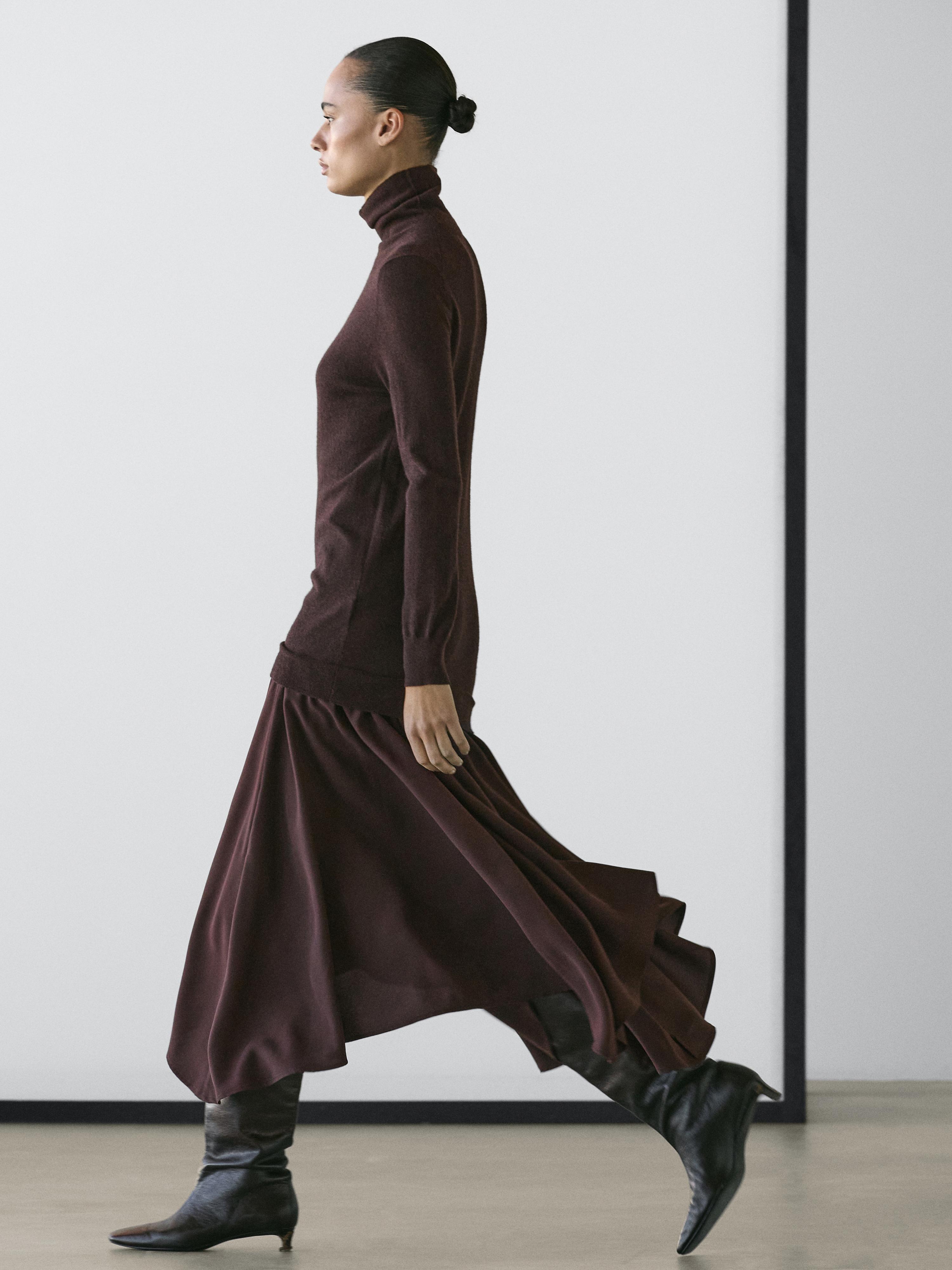 Wool blend knit dress with contrast detail