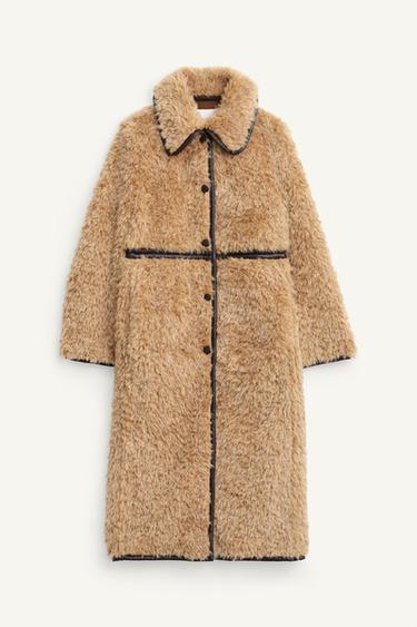 Zara LIMITED EDITION LONG FLEECE COAT - Light brown