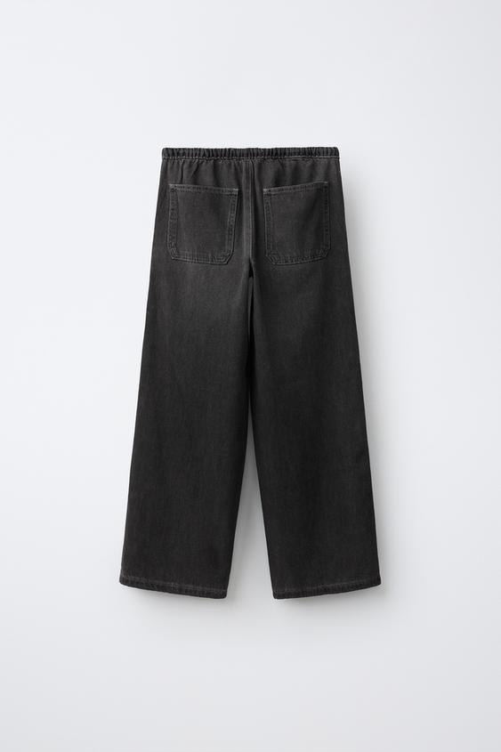スタッズ付きワイドレッグフルイドデニムパンツ - ブラック | ZARA 
