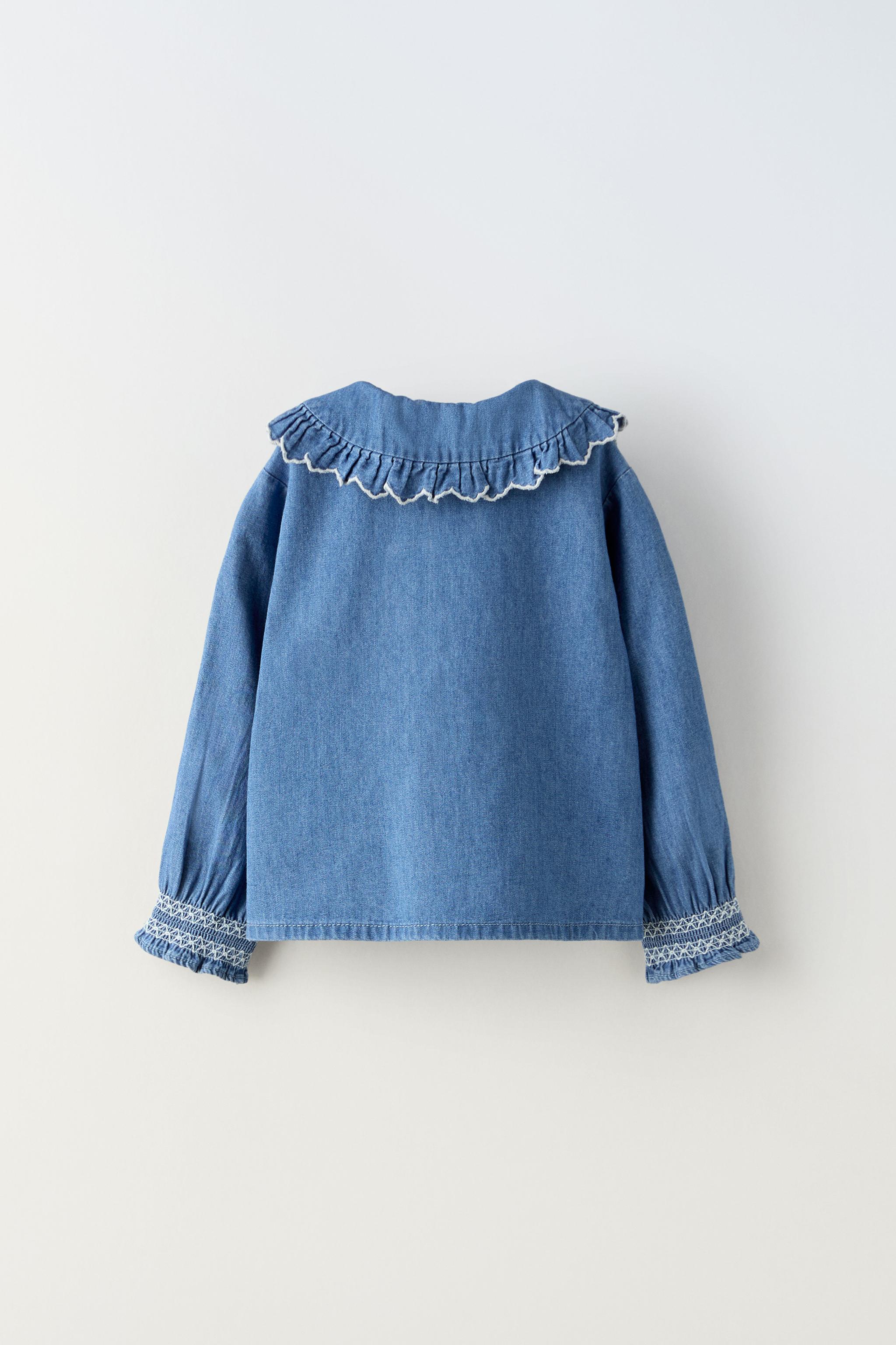 刺繍入りカラーデニムシャツ - ミディアムブルー | ZARA Japan / 日本