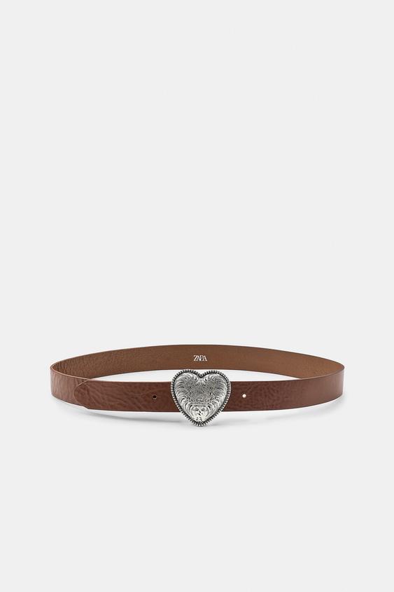 100% LEATHER BELT WITH HEART BUCKLE - Leather by Zara - Image 0