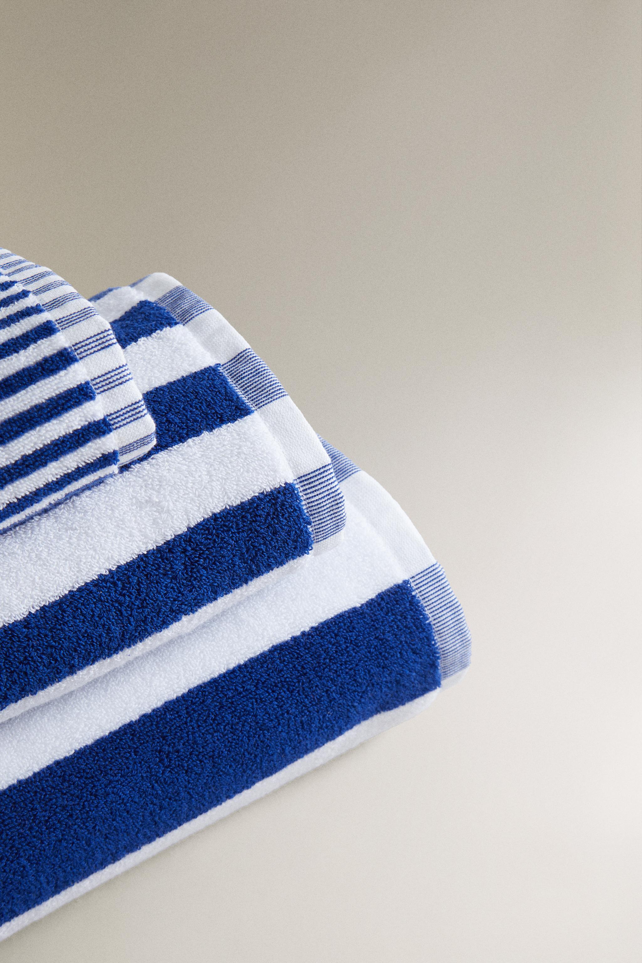 COTTON BATH TOWEL WITH BLUE STRIPES Bluish ZARA Ireland