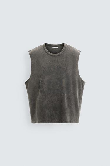 CAMISETA LAVADA PUNTO ESTAMPADO - Negro de Zara