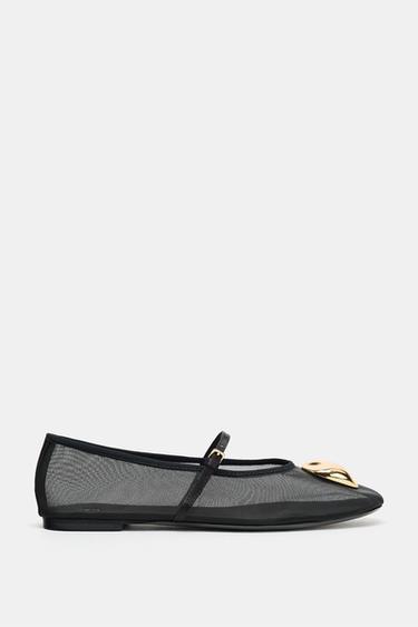 MESH BALLET FLATS WITH METAL DETAIL - Black by Zara
