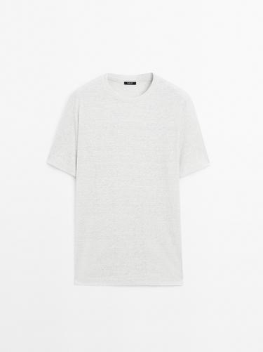 Zara Linen blend contrast knit T-shirt - Gray marl