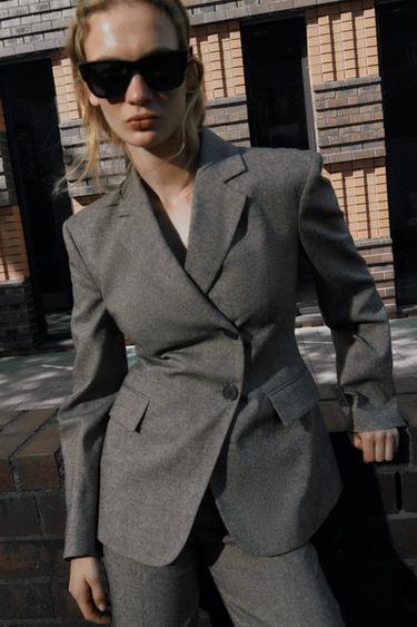 FLECKED DOUBLE-BREASTED BLAZER - Sand / Black by Zara