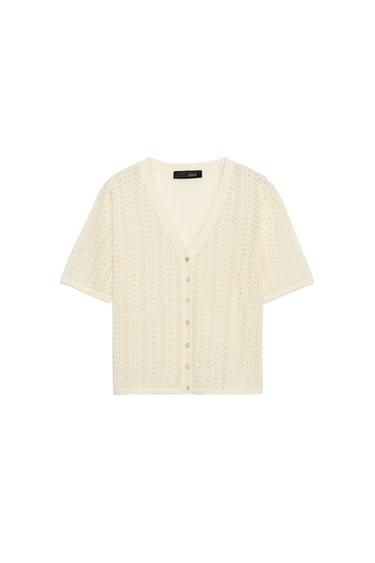 POINTELLE SHORT SLEEVE CARDIGAN