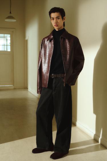 EMBOSSED FAUX LEATHER JACKET - Brown by Zara