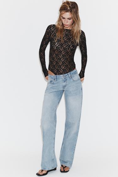 Zara TRF LOW RISE WIDE LEG JEANS - Light blue