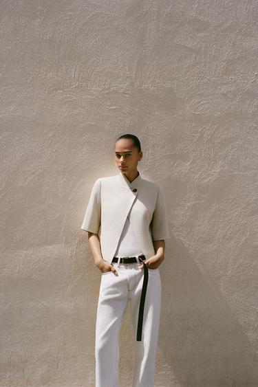 LINEN BLEND SHORT SLEEVE BLAZER - Light beige by Zara