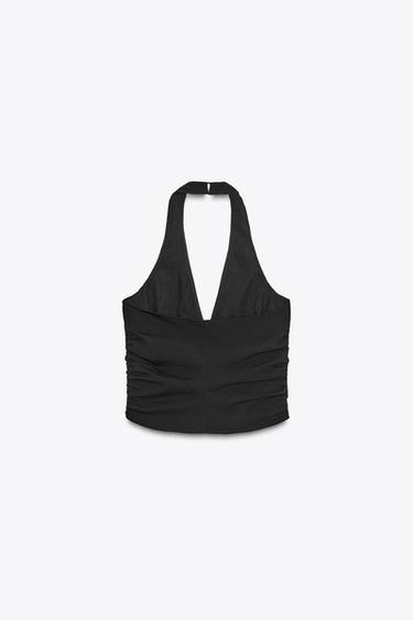 TOP CHALECO HALTER FRUNCES - Negro de Zara