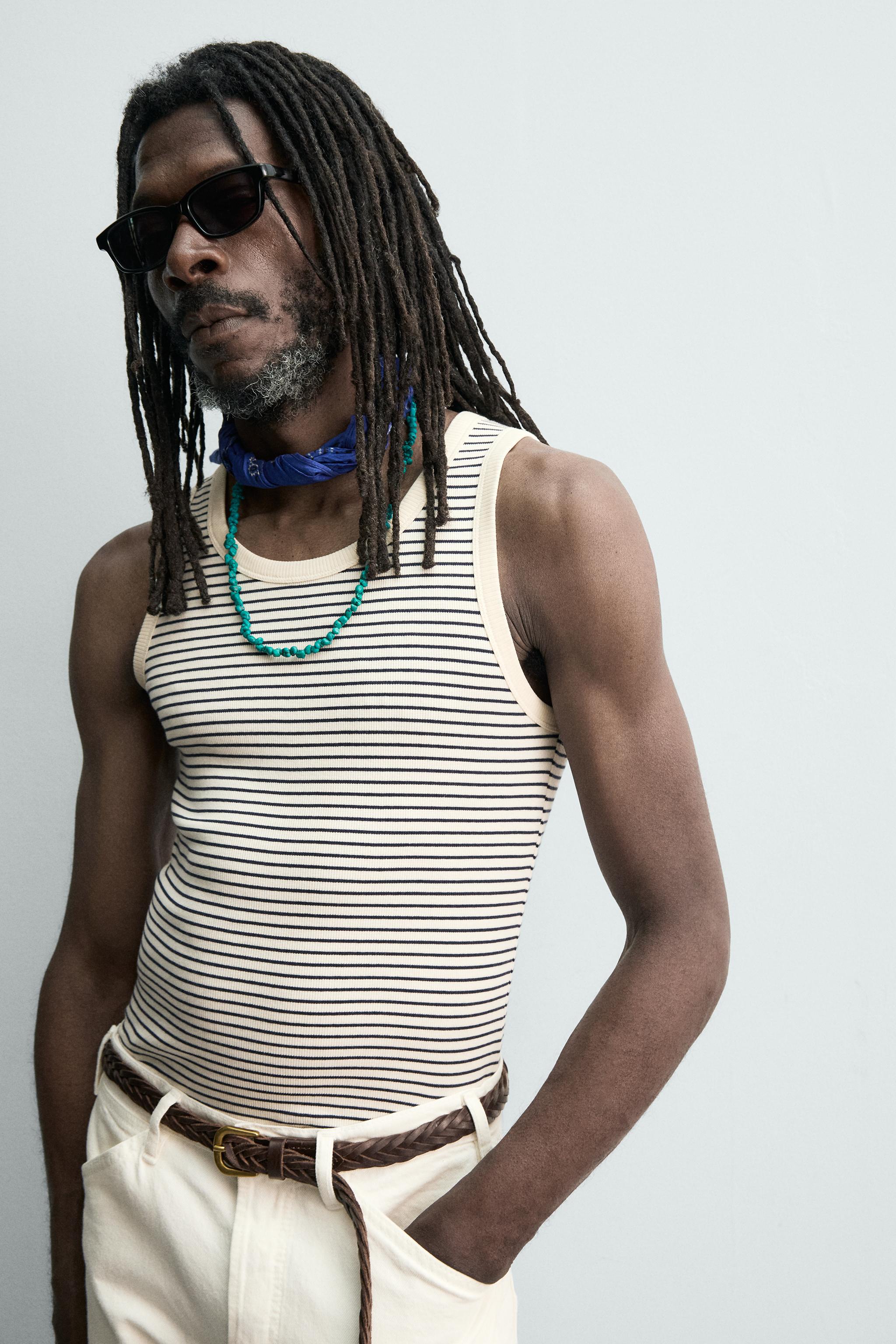 STRIPED JACQUARD TANK TOP X AARON LEVINE - Blue/White | ZARA Australia