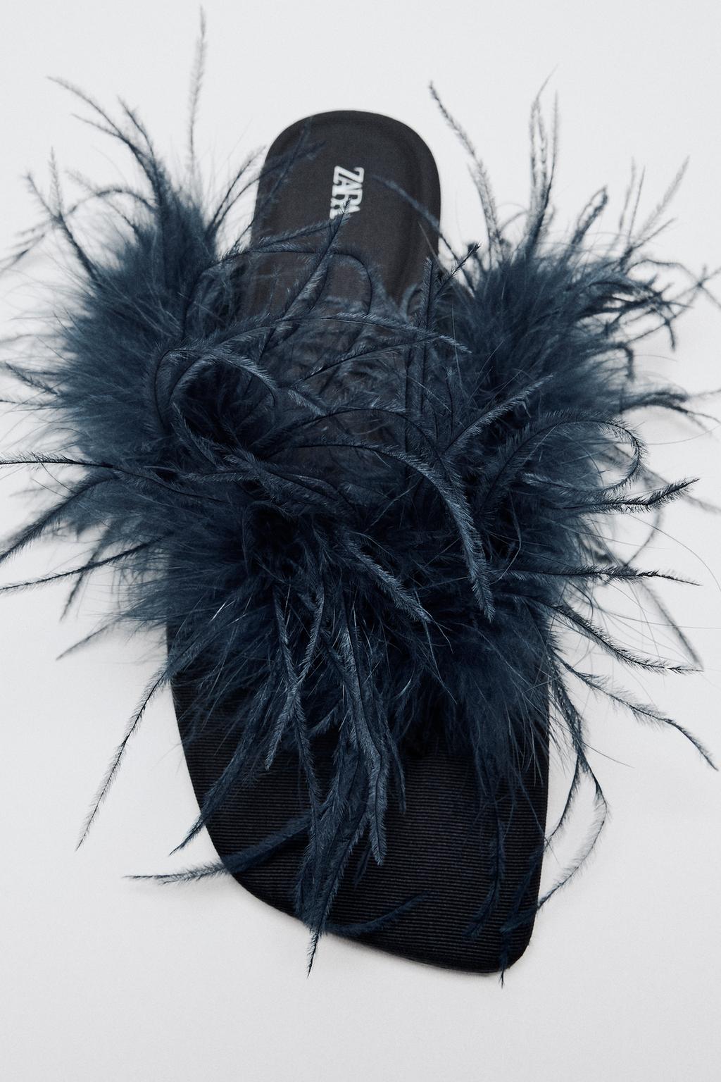 FEATHER DETAIL FLAT SANDALS